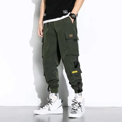 Male Casual Hip Hop Streetwear Sweatpants Pencil Pants Men Joggers Cargo Pants Multi-pocket Elastic Waist Harem Techwear Pants