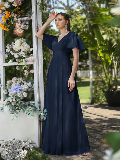 Empire Evening Dresses Cross V-Neck Tulle Short Sleeve Sashes Wedding Dress Sexy Backless Women's Formal Party Gowns