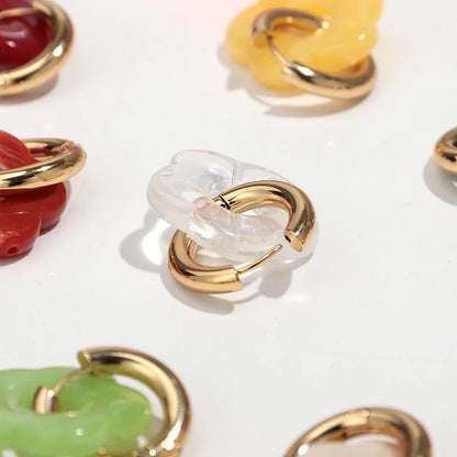 Colorful Flower Resin Acrylic Charms Earring Gold Color Circle Ear Buckle Hoop Earrings Fashion Jewelry for Women