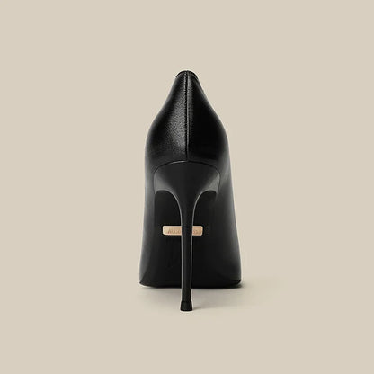 Soft leather high heels for women slim heels with pointed tips new spring and autumn versatile nude professional single shoes