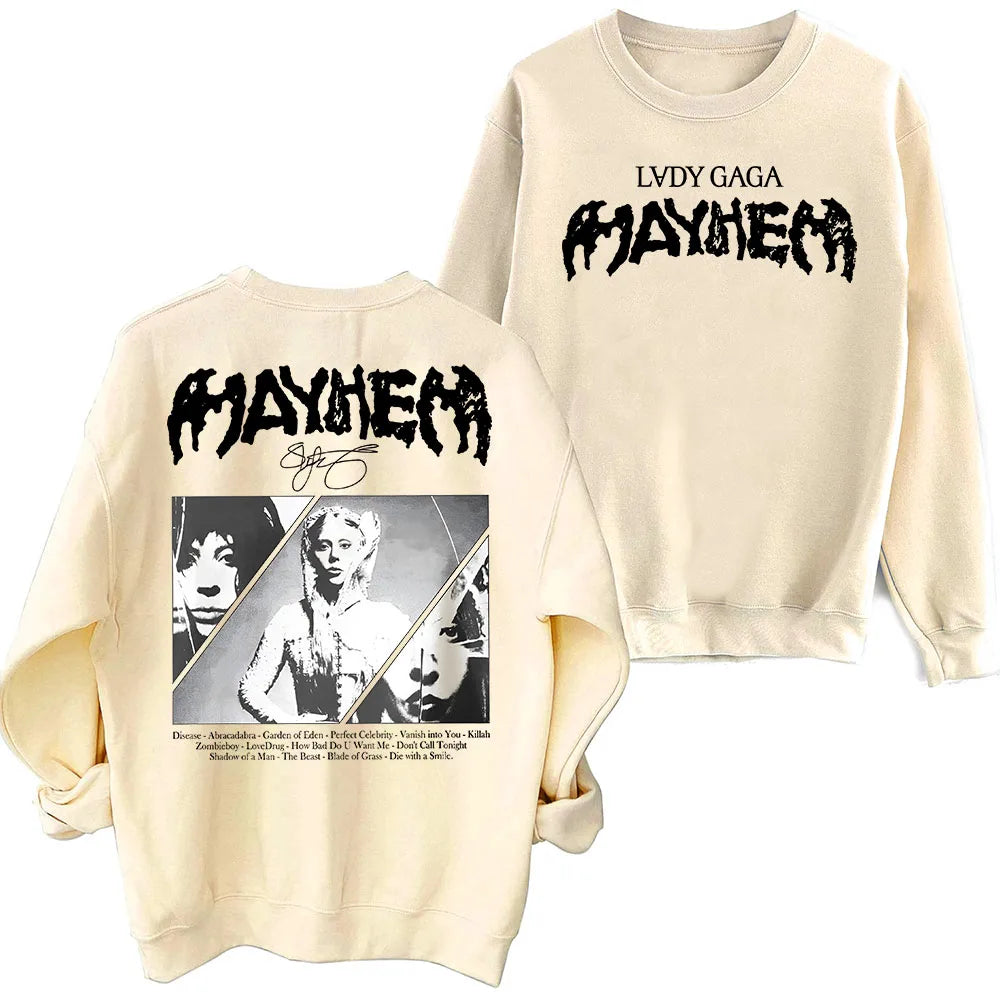 Lady Gaga MAYHEM 2025 Sweatshirt Oversized Harajuku Round Neck Long Sleeve Sweatshirts Music Tour Fans