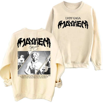Lady Gaga MAYHEM 2025 Sweatshirt Oversized Harajuku Round Neck Long Sleeve Sweatshirts Music Tour Fans