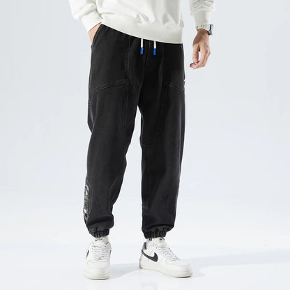 Spring Summer Men's Jogger Jeans Slight Stretch Denim Cargo Pants Black Blue Streetwear Baggy Jeans Trousers