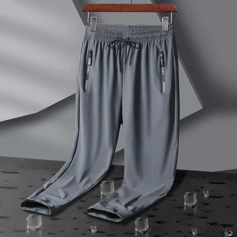 Breathable Elastic Men Running Sport Pants Ice Silk Jogging Thin Sweatpants Casual Outdoor Training Gym Fitness Trousers 8XL