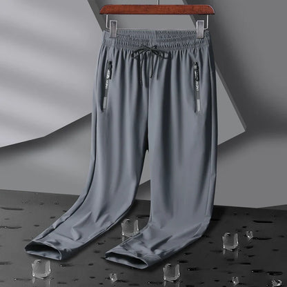 Breathable Elastic Men Running Sport Pants Ice Silk Jogging Thin Sweatpants Casual Outdoor Training Gym Fitness Trousers 8XL