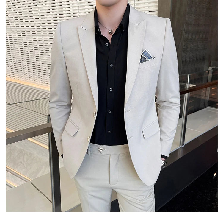 Conjunto de Terno Masculino de Negócios Slim Fit Três Peças 2025 de Alto Padrão Estilo Coreano para Casamento Noivo Festa Terno Colete Calças M-4XL