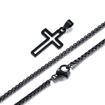 Casual Hollow Cross Necklaces for Men Boys,Waterproof Stainless Steel Cross Pendant Necklace,Religious Faith Prayer Jewelry Gift