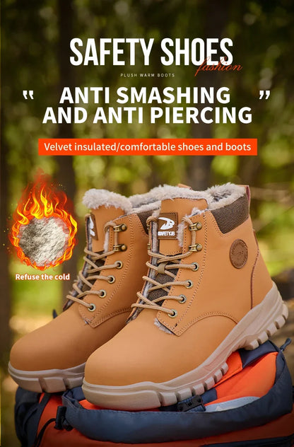 Winter Warm Men's Work Safety Boots Waterproof Rugged Steel Toe Shoes Sneakers Safety Protection Coldproof