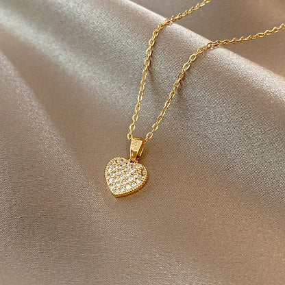 316L Stainless Steel Simple Heart Love Circular Tassel Necklace Lady Trend Fashion Clavicle Chain Jewelry Glamorous Gift