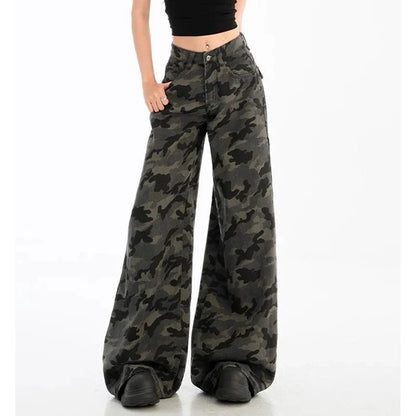 Female Vintage High Waist Camouflage Jeans Pants