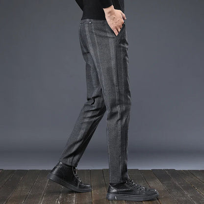 Autumn New Men's Slim Casual Pants  Fashionable Fit Elastic Business Pants High Quality Stripe Classic 3-colors Male Trousers