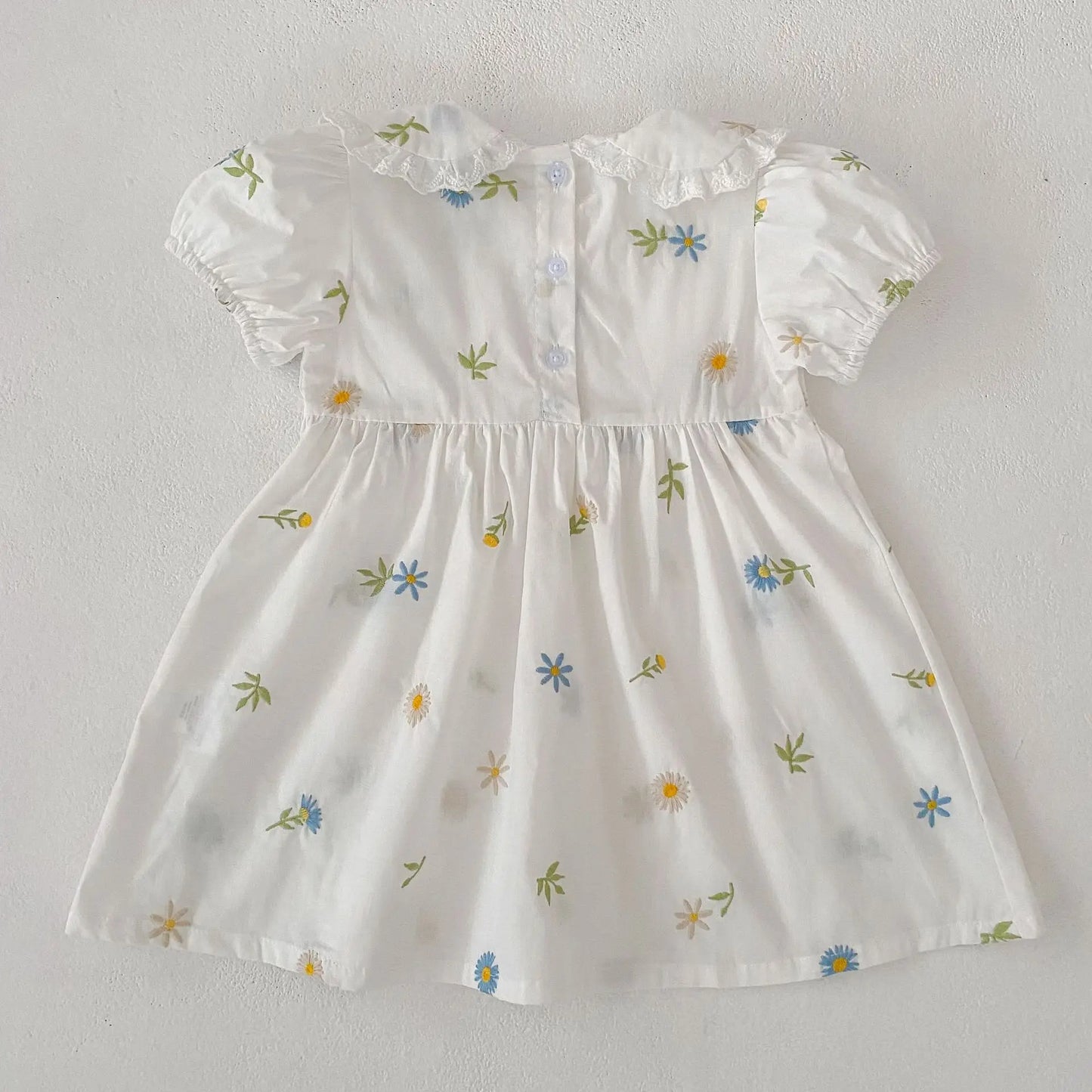 2026 Girls Dress Korean Edition Summer New 2-6Yrs Cotton Embroidered Flower Short Sleeve Girls' Dress Cute Dress