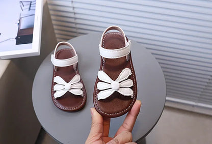 Girls Sandals Hook&loop Kids Beach Shoes Soild Color Versatile 2025 Summer Girls Princess Shoes Retro Sweet Flowers Korean Style
