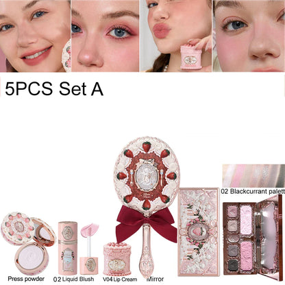 Flower Knows Strawberry Cupid Velvet Matte Lip Cream Pressed Powder Liquid Blush Set Long Lasting Lightweight Makeup
