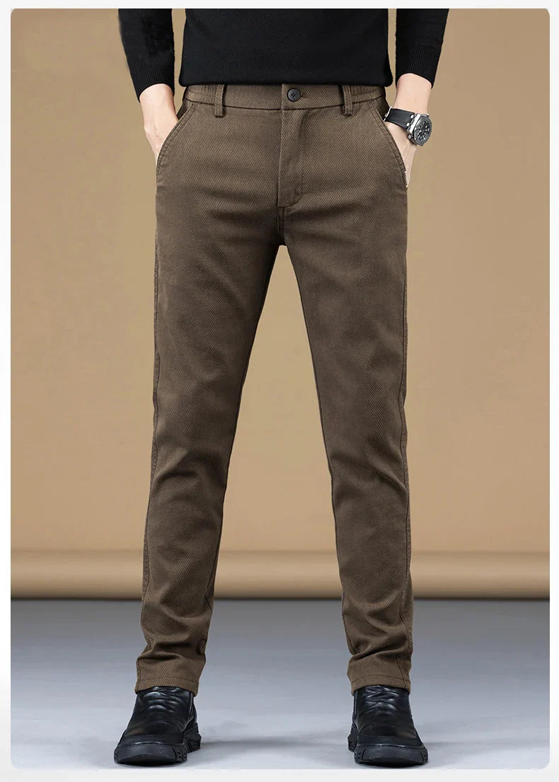 2024 Spring New Business Casual Pants Men Thick Slim Elastic Waist Trousers Classic Brown Black Grey High Quality Male Clothes