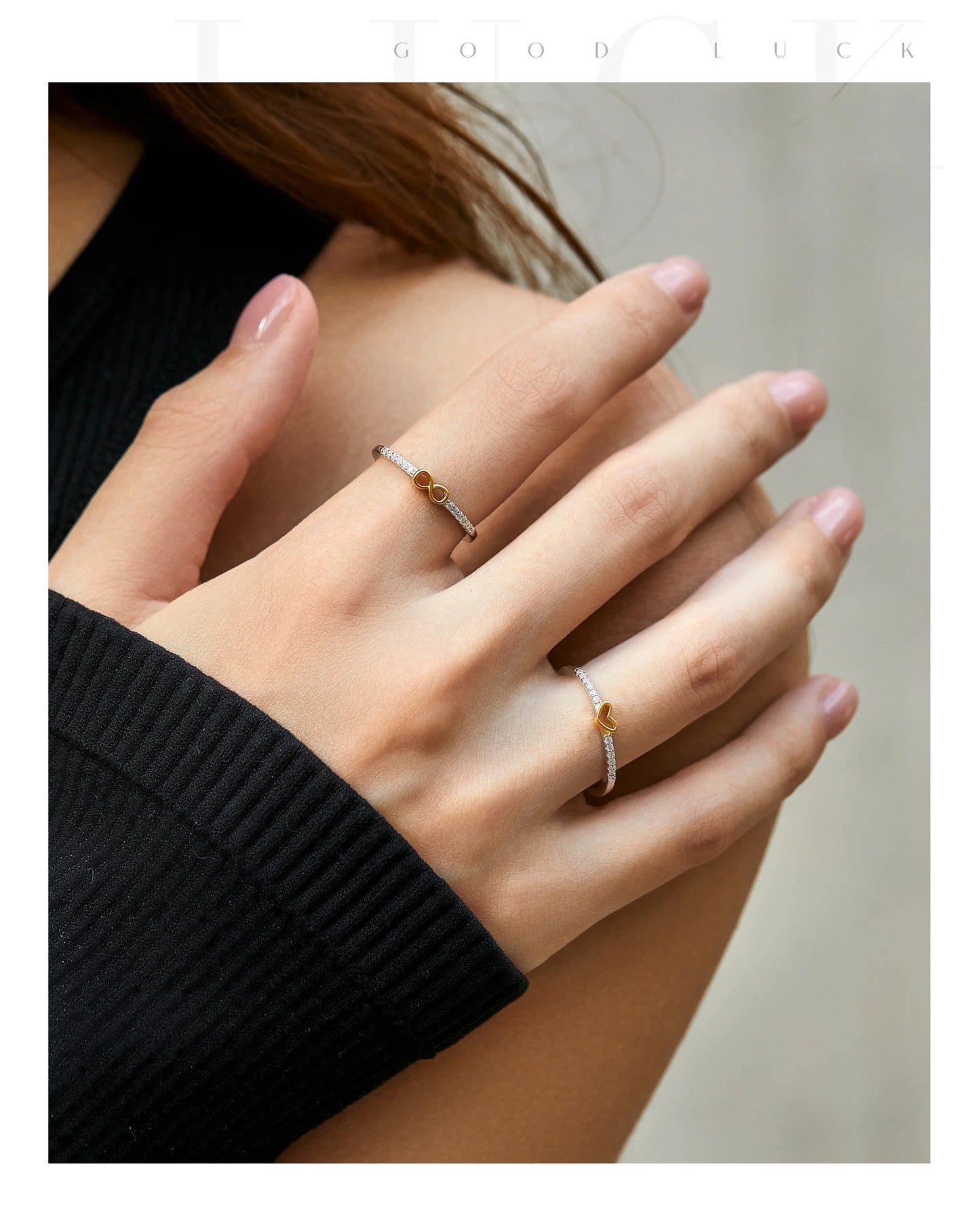 925 Sterling Silver Simple Romantic Heart Finger Ring Trendy Metallic Contrast Design Rings For Women Fine Jewelry