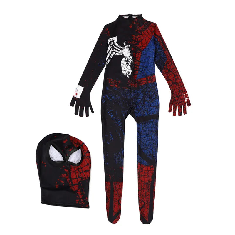 Kids Superhero Costume Spider Man Full Body Suit with Mask Role Play Outfit for Halloween Party Performance