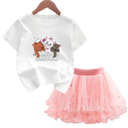 The Aristocats Marie Cat 2Pcs/Set Girl Dress Kid Birthday Clothes Party Princess Dress T-shirt+Tutu Skirt Summer Christmas Gift
