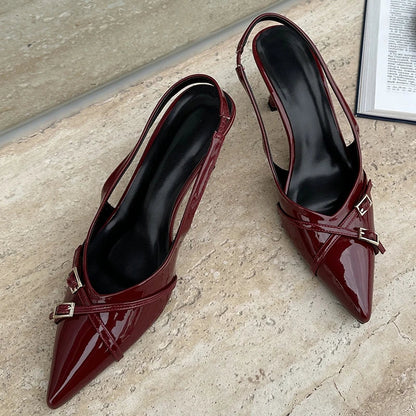 Big Size Footwear Wine Red Women High Heels Shoes Fashion Pointed Toe Pumps Ladies Thin Heels Shoes  Female Slingbacks Slides