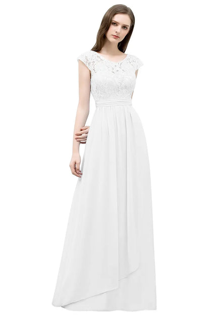 Light Blue Chiffon Long Bridesmaid Dresses Women 2024 Elegant Cap Sleeve Lace Formal Party Gowns Evening Prom