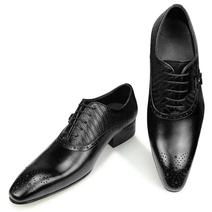 Genuine Leather Brogue Shoes Formal Oxford Lace-up  Dress Shoes Handcrafted Male Business Office Man Side Metal Buckl