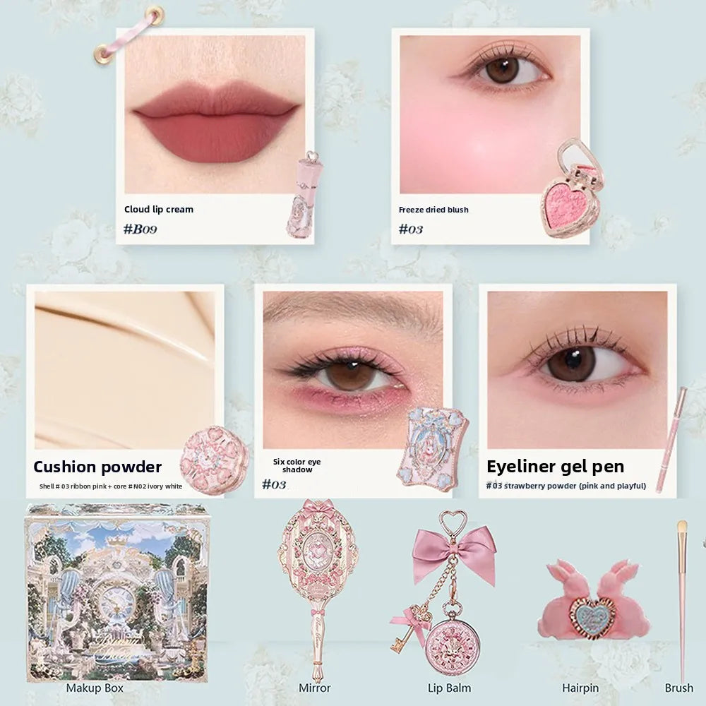 Garden Collection Lip Cream Blush Air Cushion CC Cream Liquid Foundation Eye Shadows Palette Makeup Set 10pcs