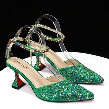 Pointed Shoes Bag Soft Handle Bag Anklet Design Medium Heel Ladies Shoes Suitable for Wedding Party