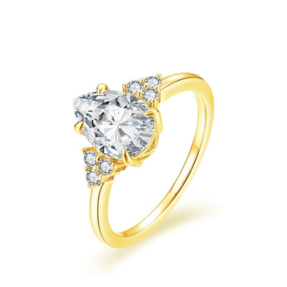 New Solid S925 Sliver 2.0ct Moissanite Rings for Women D VVS1 Pear Shape Diamond Engagement Wedding Fine Jewelry Gift