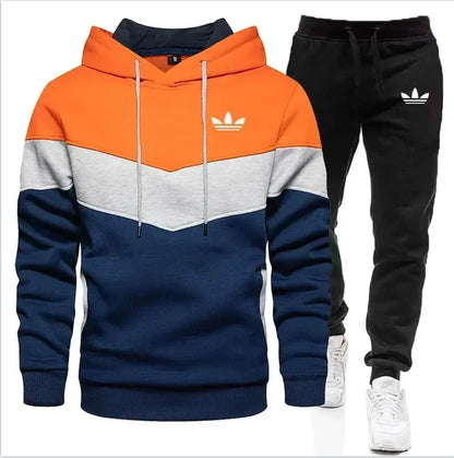 New autumn and winter men's long-sleeved pullover hoodie + pants 2-piece fashionable outdoor running men's sportswear set