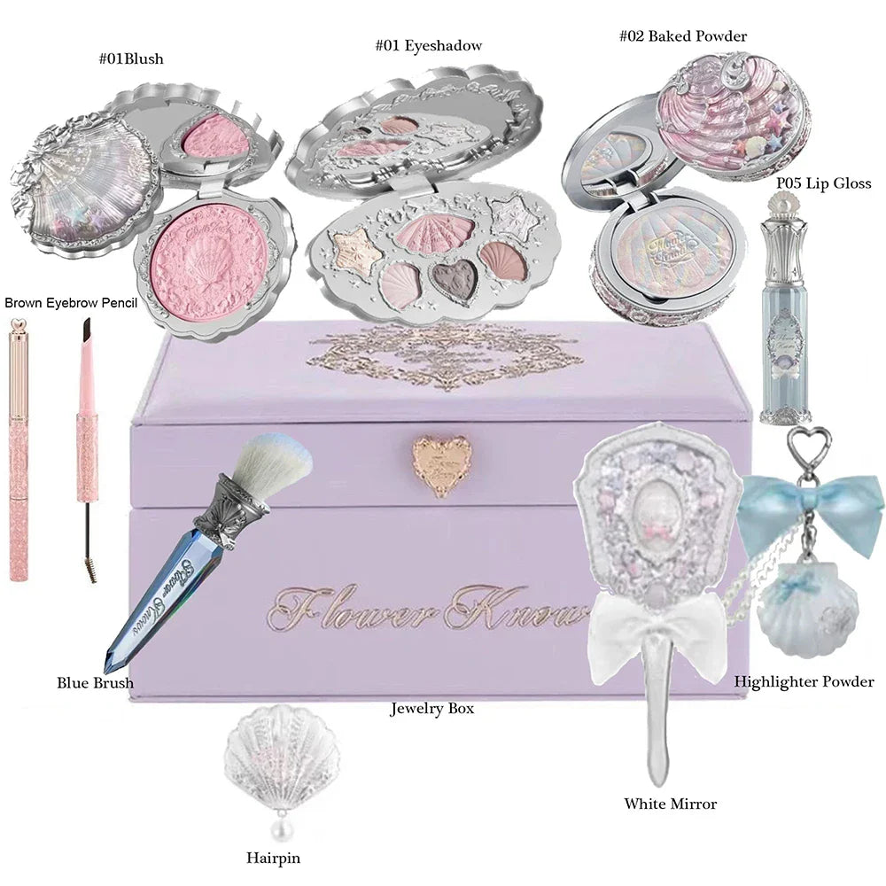 Shell Jewelry Gift Set Makeup Kit Full Professional Lip Gloss Highlighter Blush Baked Powder 10pcs Kits