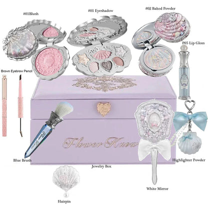 Shell Jewelry Gift Set Makeup Kit Full Professional Lip Gloss Highlighter Blush Baked Powder 10pcs Kits