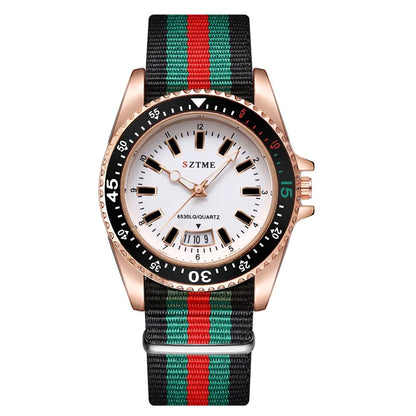 New fashionable women's nylon strap calendar watch, luxurious and simple casual couple luminous quartz watch