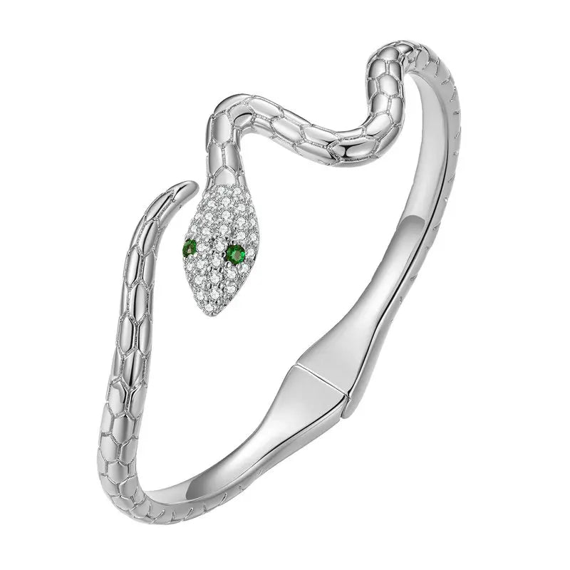 Authentic Green Zircon Snake Opening Bracelet Animal Cuff Bracelet Pave Setting CZ for Women Fashion Jewelry YIB058