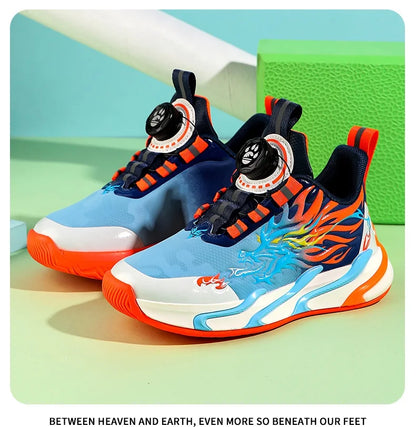 New waterproof leather-top rotary buckle children's sports casual shoes breathable running shoes for primary school students