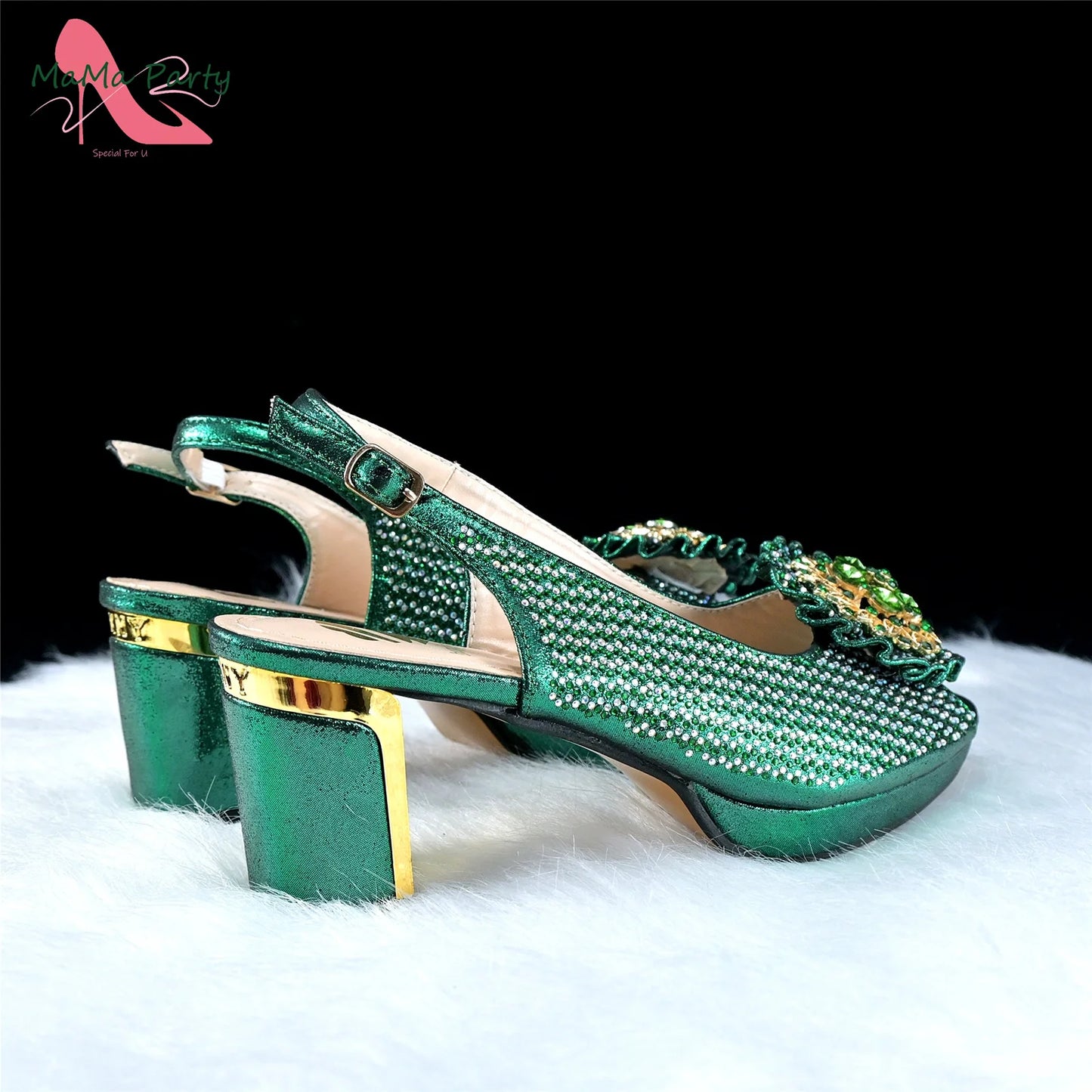 Italian Women Shoes Matching Bag Set in Green Color 7 CM Comfortable Heels with Plaform Elegant Peep Toe Sandals