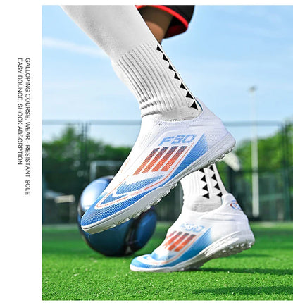 Without-Lace Mens Soccer Shoes f50 SLIP-ON Non-Slip Turf Soccer Cleats TF BOYS FG Training Football Boots Chuteira Campo 35-45