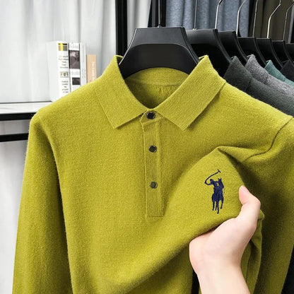 High quality luxury knitted long sleeve T-shirt men's autumn new designer brand Pony embroidery fashion Paul classic polo shirt