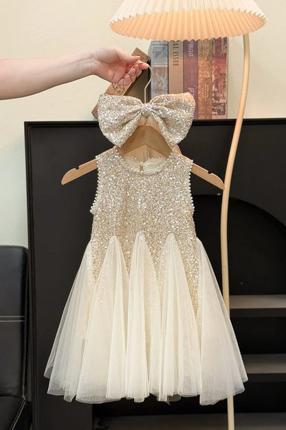 Children Girls Shiny Princess Dress Summer Kids Baby Girls Sling Dress UNITIM Little Girls Bow Gauze Dress Infant Girls Sundress