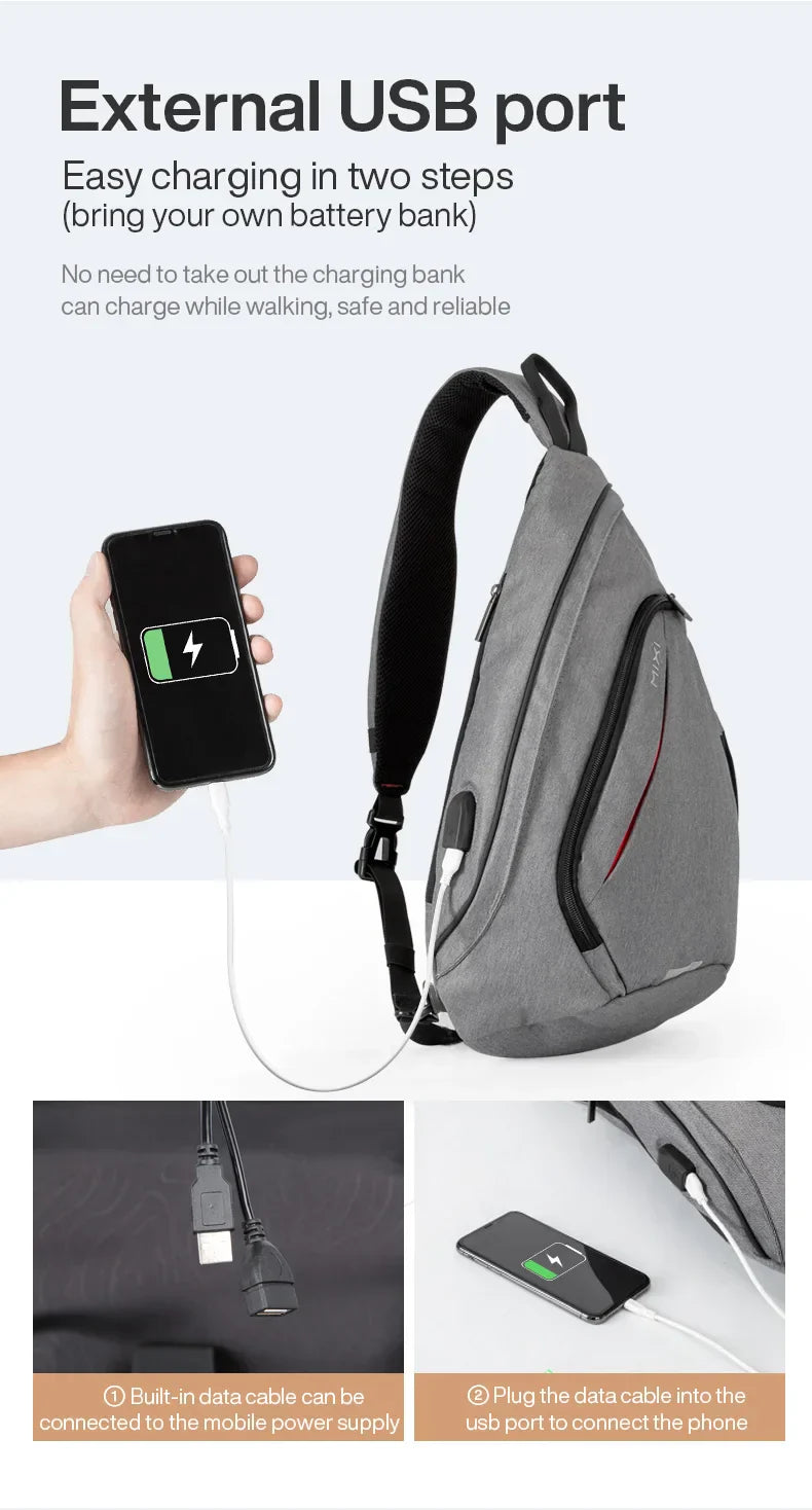 Men One Shoulder Backpack Women Sling Bag Crossbody USB Boys Cycling Sports Travel Versatile Fashion Student School
