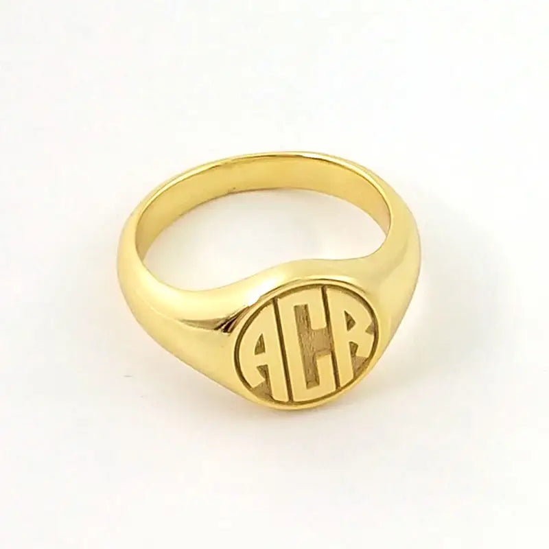 Custom  Engraved Pinky Ring 13mm Round Signet  Ring Custom Family Badge ring for Women Men Ring Copper Jewelry