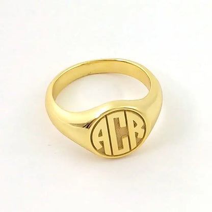 Custom  Engraved Pinky Ring 13mm Round Signet  Ring Custom Family Badge ring for Women Men Ring Copper Jewelry