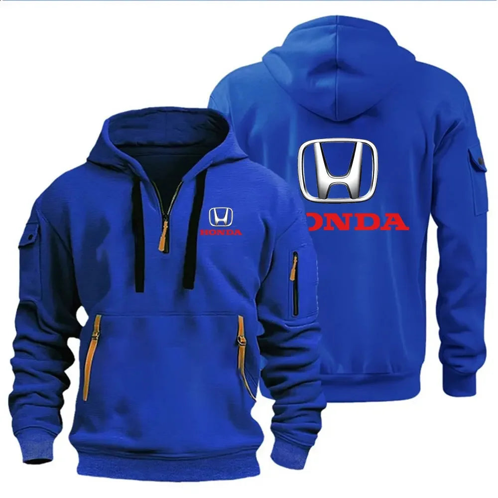 Autumn and Winter Men's Honda Logo Print Casual Hoodie Sportswear Fleece Warm Jacket Suit Shirt Outdoor Racing Fan Clothing