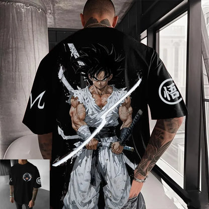 Oversized T-shirt High Quality 100% Cotton Samurai Goku Manga Print Unisex Retro Casual Adults Kids