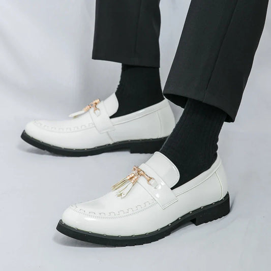 White Tassel Men's Loafers Classic Casual Men Leather Shoes Comfort Slip-on Shoes for Men Plus Size 46 Business Men Social Shoes