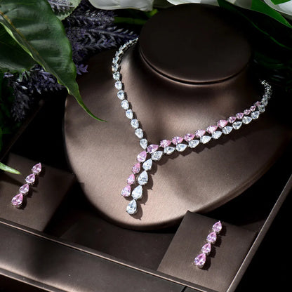 Clear Best Quality Brilliant Crystal Zircoina Earrings And Necklace Bridal Jewelry Set Wedding Dress Accessories N-1453