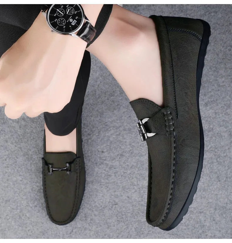 Men's shoes large size simple men's lazy casual shoes for men's black light driving loafers men's shoes leather shoes
