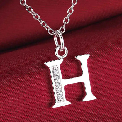 26 Letters 925 Sterling Silver Necklace Pendant Zircon For Women Exquisite Student Girlfriend Jewelry Accessories Wedding Gift