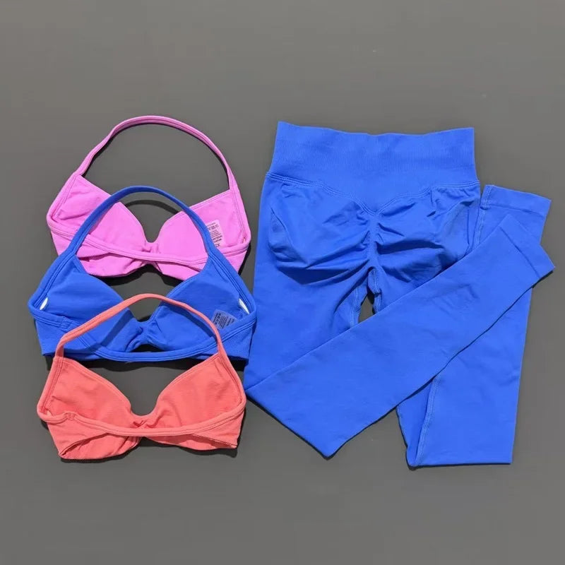 2 Pcs Seamless Yoga Sports Set for Women Resistant Backless Bra Pilates Fitness Workout Running Leggings Gym Suit