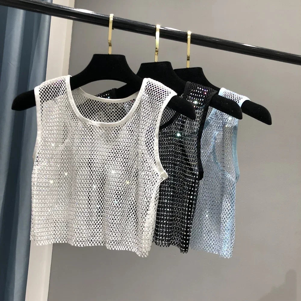 Hot Girl Y2k Small Vest Summer New H Vest with Short Vest and Shiny Women's Round Neck Top