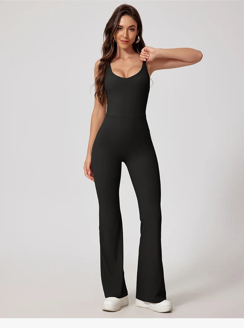 Seamless Yoga Jumpsuit Sets Beautiful Back Tight Hip Lift Trousers Micro Flared Trousers Outdoors Sports Fitness tracksuit Woman